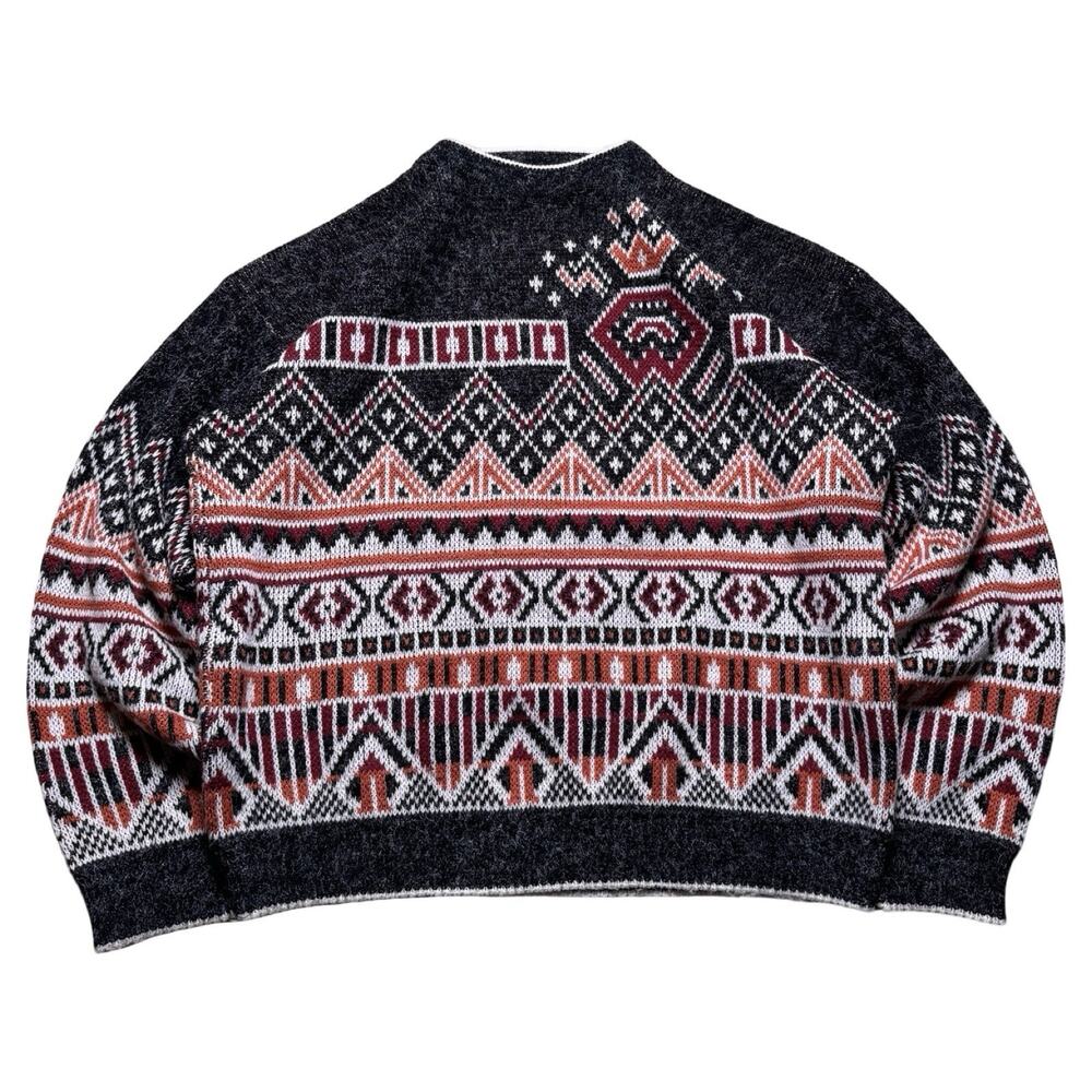 Vintage Sears Mens Store Sweater Men Large Black Orange Crown Diamond Geometric